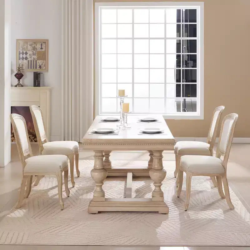 Sedie da pranzo in stile country francese, set da 2, con schienale a ventaglio imbottito, intagliato a filo, smontabile, beige