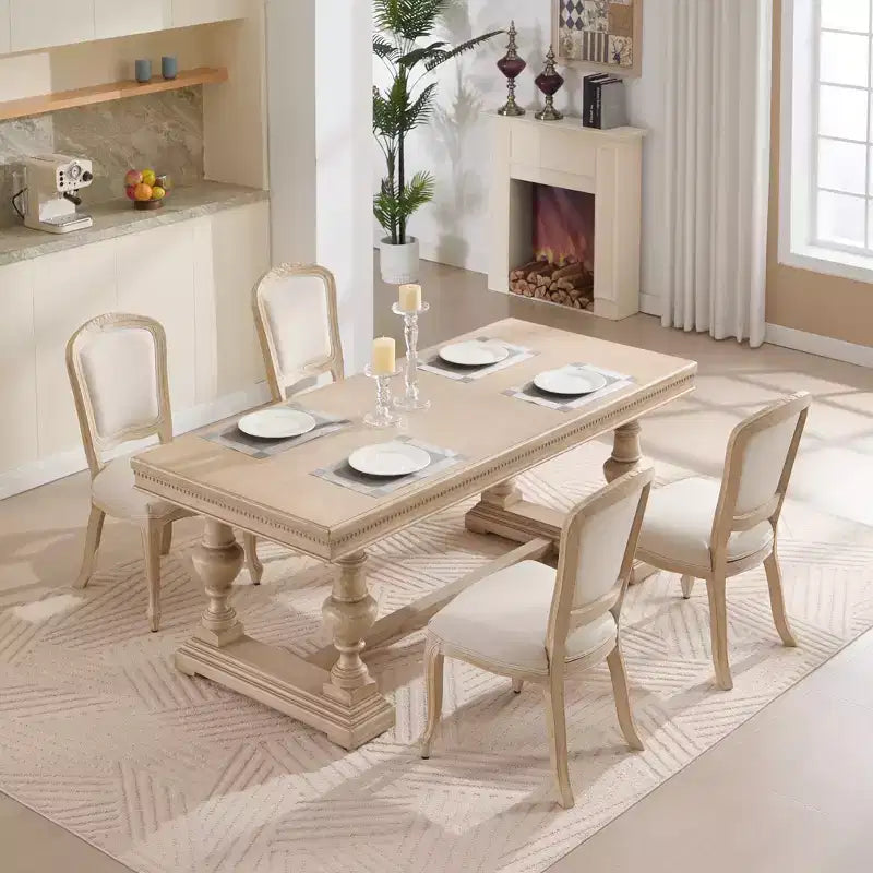 Sedie da pranzo in stile country francese, set da 2, con schienale a ventaglio imbottito, intagliato a filo, smontabile, beige