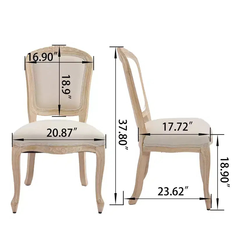Sedie da pranzo in stile country francese, set da 2, con schienale a ventaglio imbottito, intagliato a filo, smontabile, beige