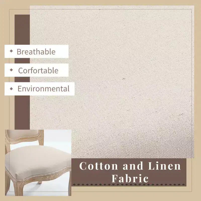 Sedie da pranzo in stile country francese, set da 2, con schienale a ventaglio imbottito, intagliato a filo, smontabile, beige