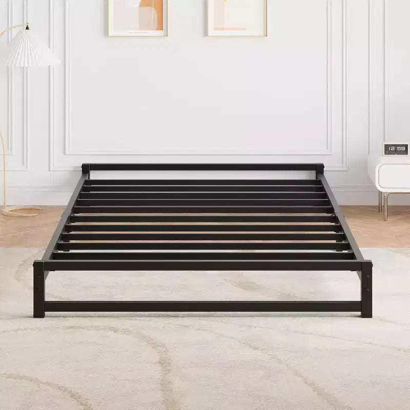 Telaio Letto, Telaio Letto a Piattaforma in Metallo con Supporto a Doghe in Acciaio, Altezza 6 Pollici, Base per Materasso, Facile Montaggio, Nessun Sommier Richiesto, Nero